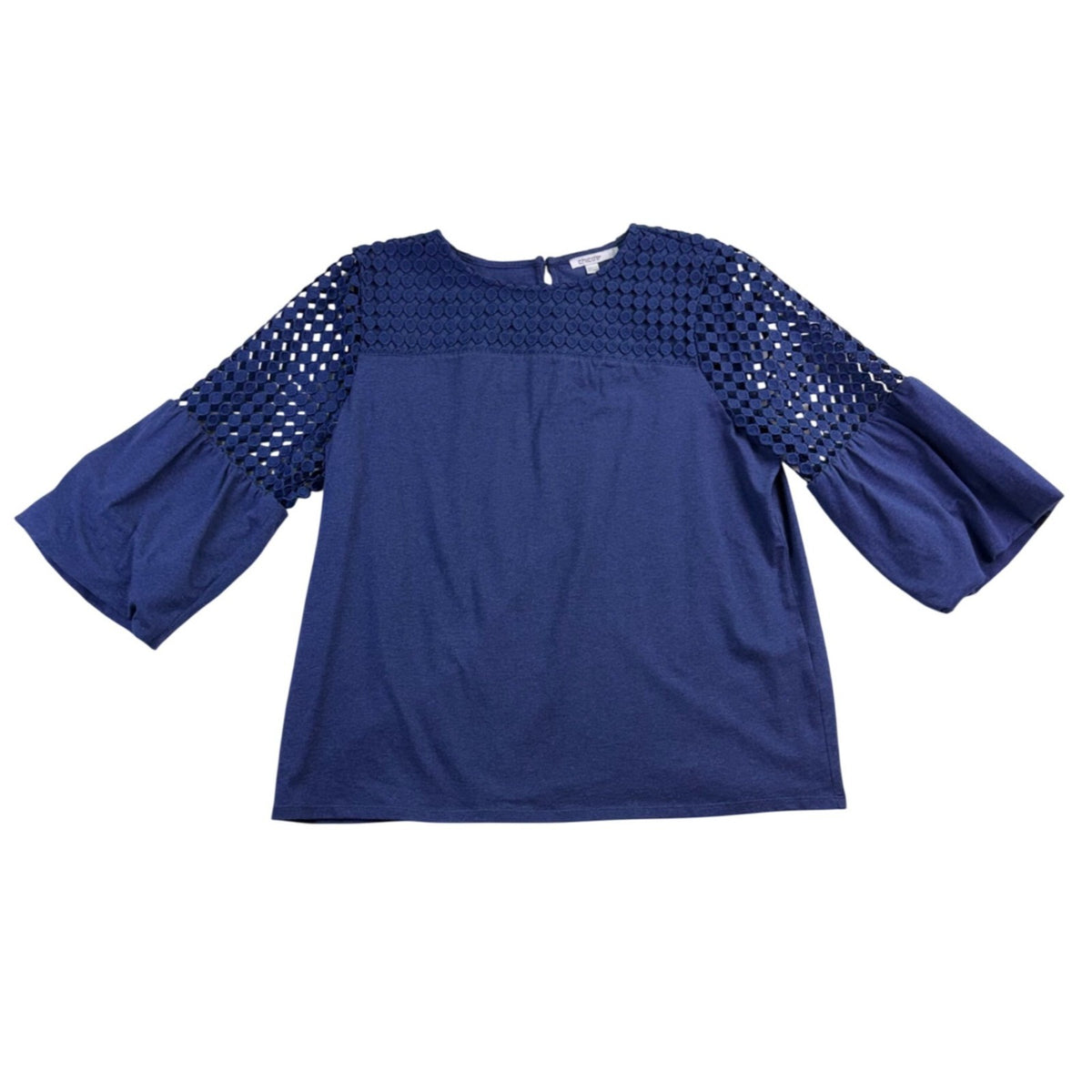 Chicos Womens Navy Top Bell Sleeves Blue Perforated Style Sz XL