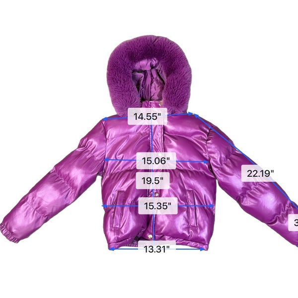 Fashion Nova Girls Purple Puffer Coat Faux Fur Hood Size 14 Y2K Winter