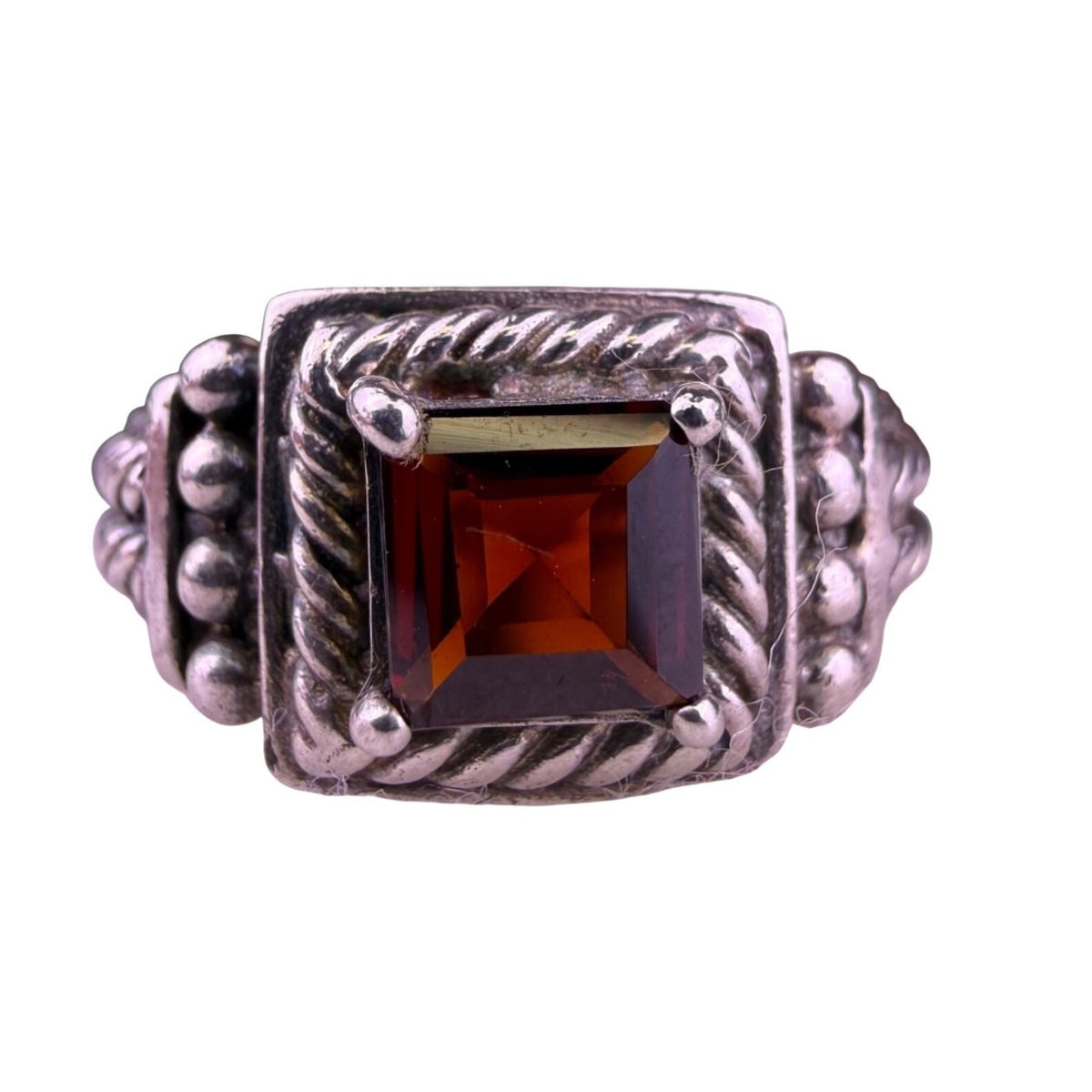 Sterling Silver Womens Red Garnet Square Rope Design Ring 925 Artisan Jewelry