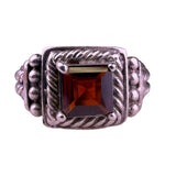 Sterling Silver Womens Red Garnet Square Rope Design Ring 925 Artisan Jewelry