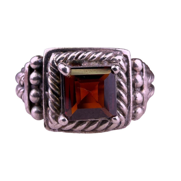 Sterling Silver Womens Red Garnet Square Rope Design Ring 925 Artisan Jewelry