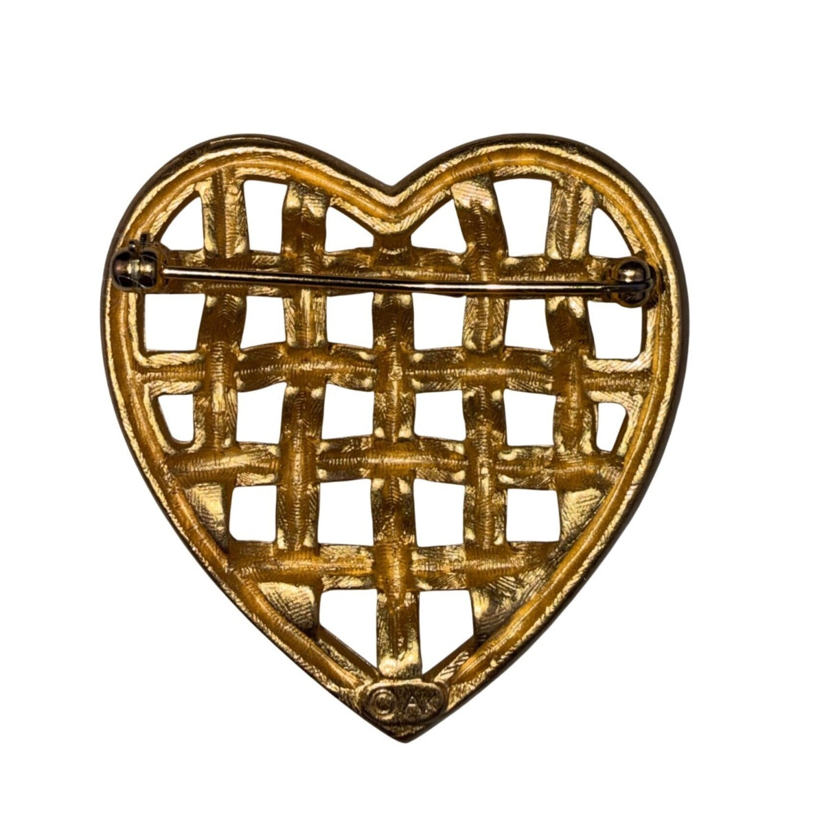 Anne Klein Women Gold Tone Woven Heart Brooch Pin Signature Stamped Vintage