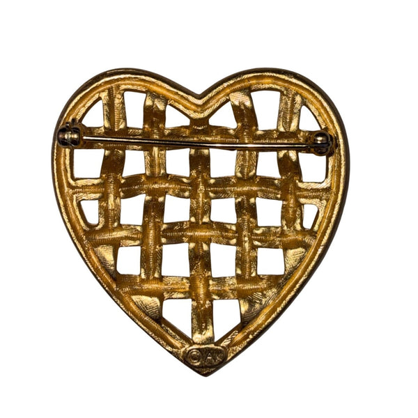 Anne Klein Women Gold Tone Woven Heart Brooch Pin Signature Stamped Vintage