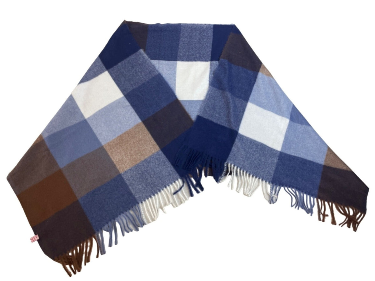 Unisex One Size Famuyi Cashmere Blue Brown White Plaid Shawls New