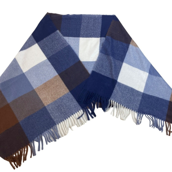 Unisex One Size Famuyi Cashmere Blue Brown White Plaid Shawls New