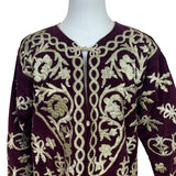Vintage Women’s Velvet Burgundy & Gold Tone Embroidered Kaftan Dress