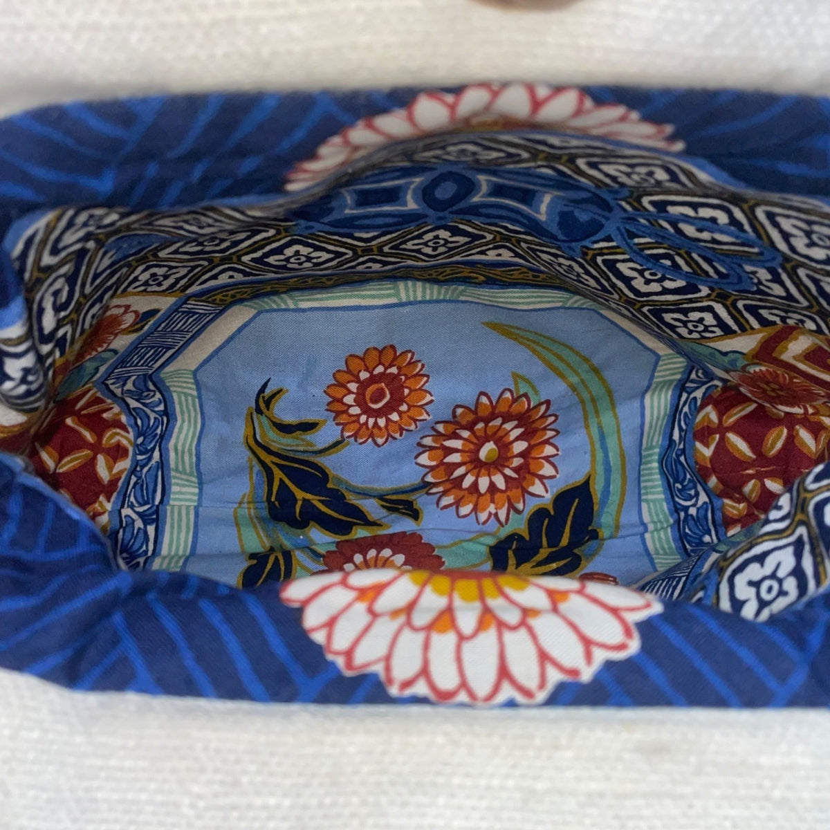 Thistle Needleworks Linen Floral Embroidered With Wooden Accents Shoulder Bag