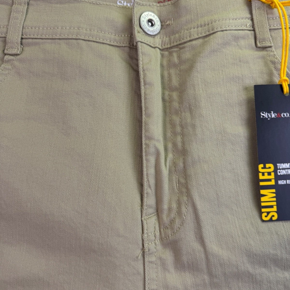 Style & Co Womens Khaki Slim Leg Tummy Control High Rise Pants Size 16P