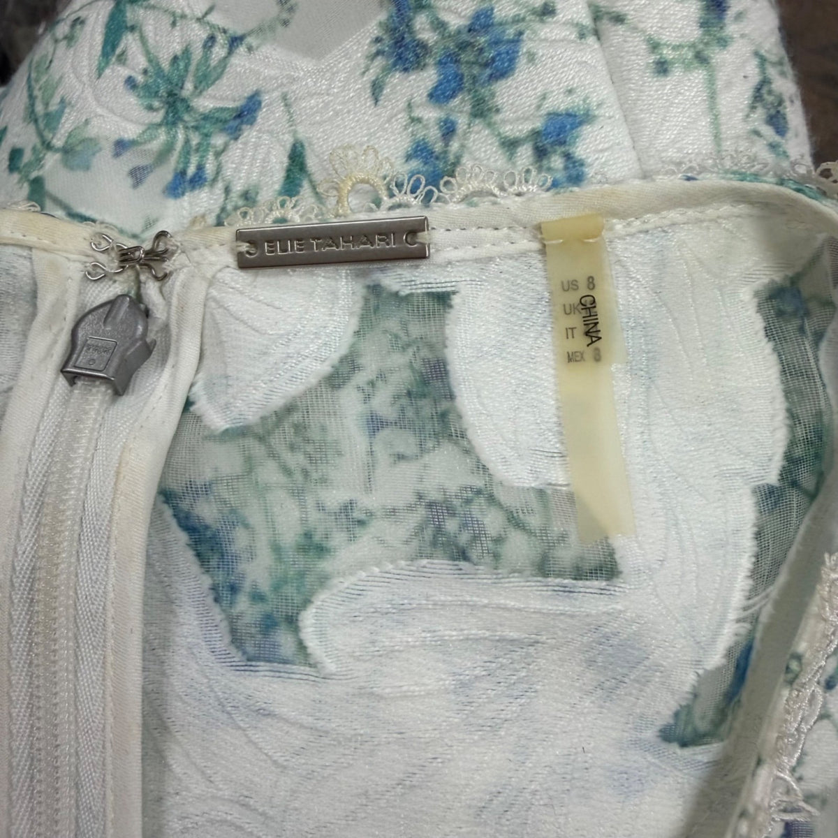 Elie Tahari Womens White Floral Lace Trim Sleeveless Dress Summer Size 8