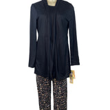 Muk Luks 3-Piece Black Open Cardigan T-Shirt & Floral Pant Lounge Set Sz S - New
