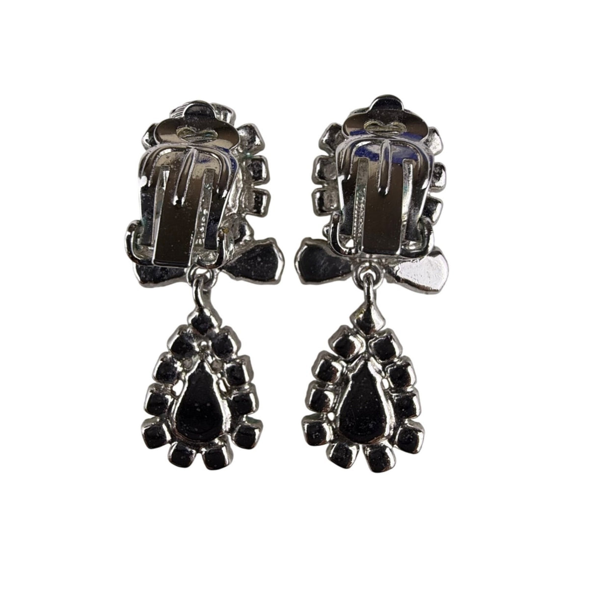 Chr.  Germany Vintage Silver Tone Rhinestone Clip-On Earrings Elegant Design