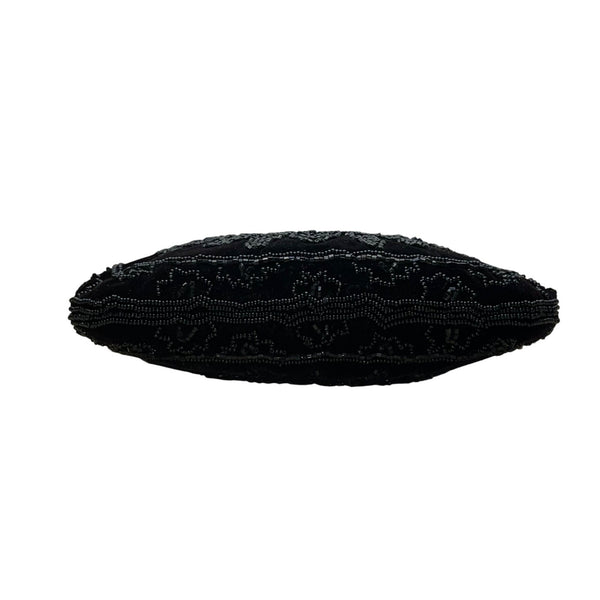La Regale Women’s Black Beaded Floral Design Velvet Crossbody Bag