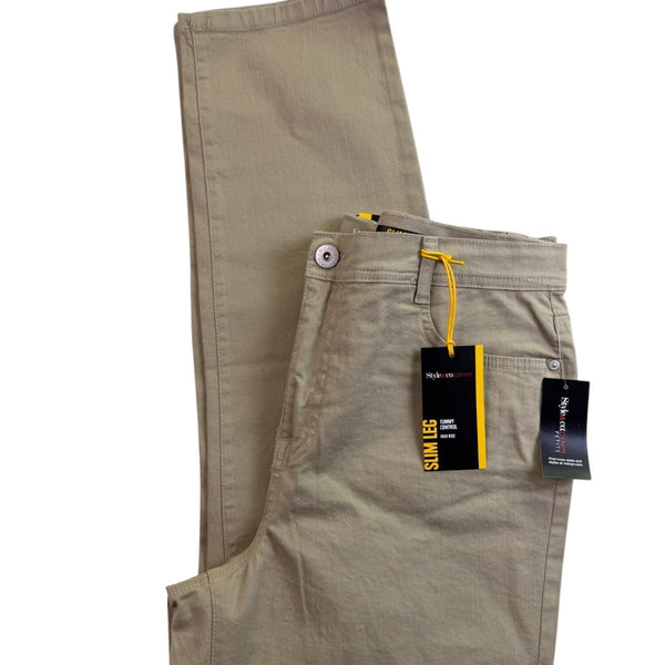 Style & Co Womens Khaki Slim Leg Tummy Control High Rise Pants Size 16P