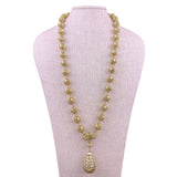 Gold Tone Large Filigree Pendant Drop Necklace For Women Ornate Beaded Statement