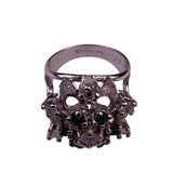 Vintage Uncas Sterling Silver Green & Clear Rhinestone Ring Elegant Design