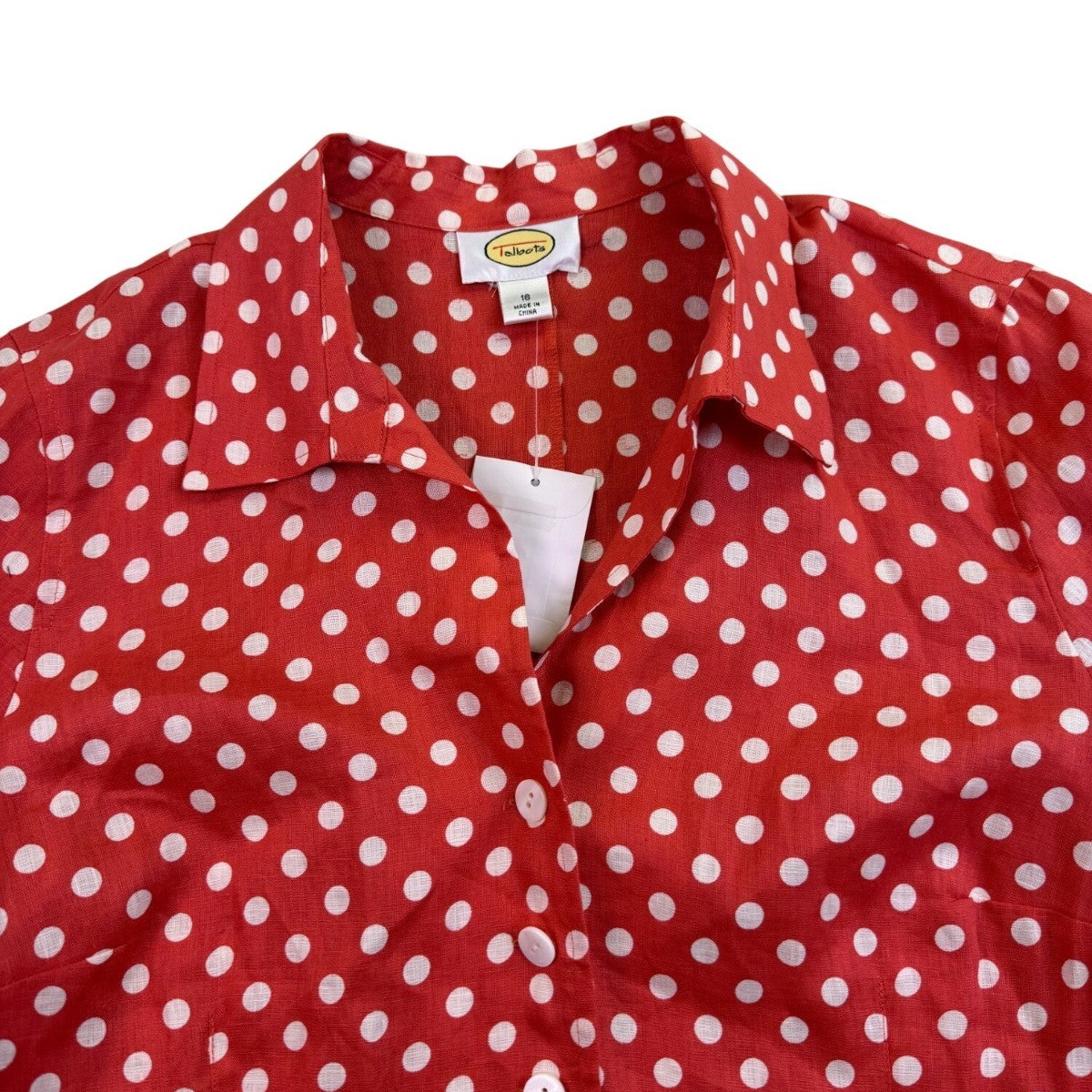 Talbots Womens Red & White Button-Up Polka Dot Blouse Lightweight Shirt Size 16