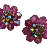 Vendome Womens Pink Crystal Rhinestone Clip-On Floral Earrings Gold Tone Vintage