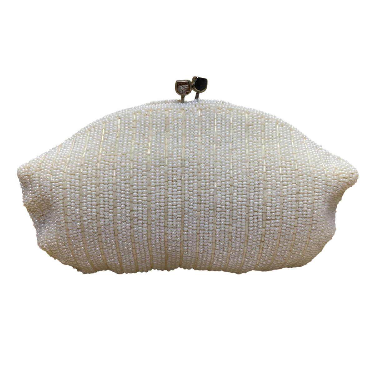 Vintage Women’s Ivory Hand-Beaded Elegant Shell Design Satin Lining Clutch Purse