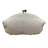 Vintage Women’s Ivory Hand-Beaded Elegant Shell Design Satin Lining Clutch Purse