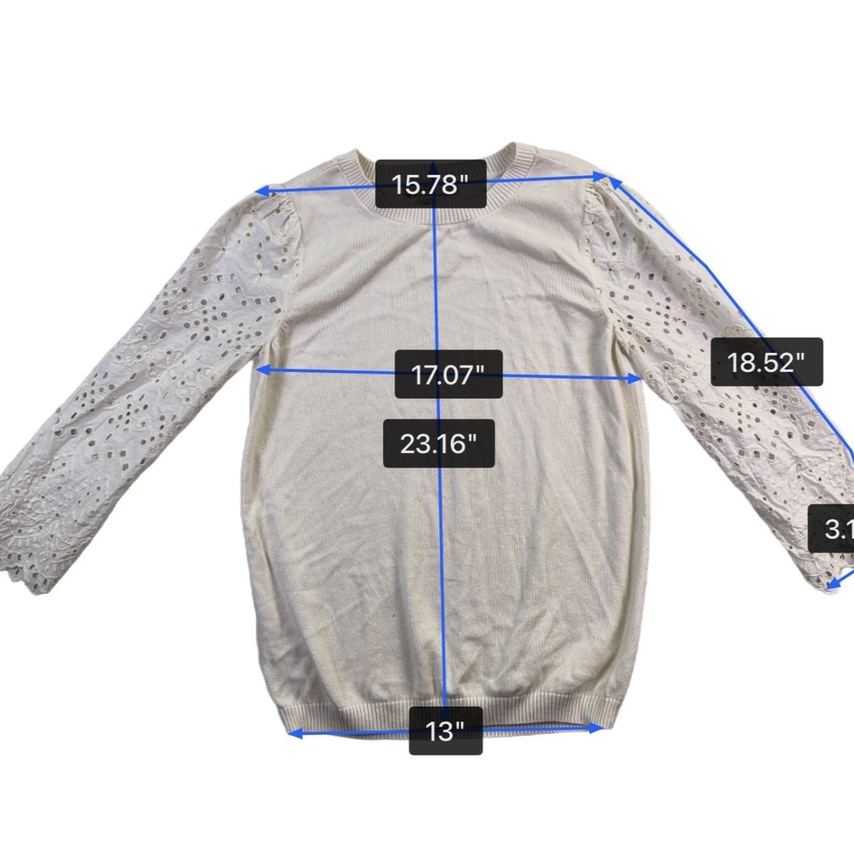 Loft Womens Ivory Cotton Blend Embroidered Puff Sleeve Pullover Sweater Size S