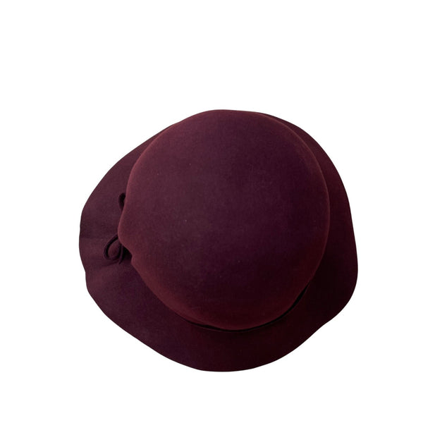 Charter Club Womens Burgundy Wool Cloche Hat With Bow Accent Made In Italy