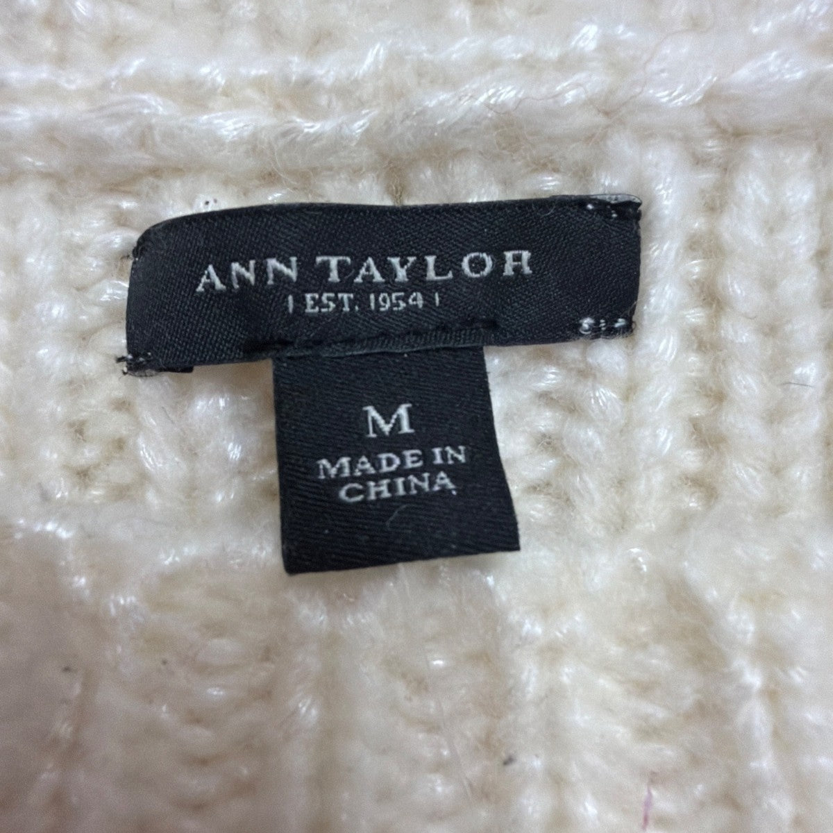 Ann Taylor Womens Ivory Nylon/Acrylic Sweater Cable-Knit Pullover Size M