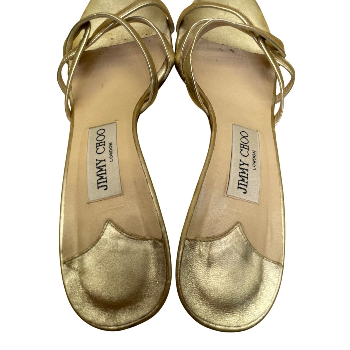 Jimmy Choo Women’s Gold Leather Strappy Open Toe heeled Sandals Size 38
