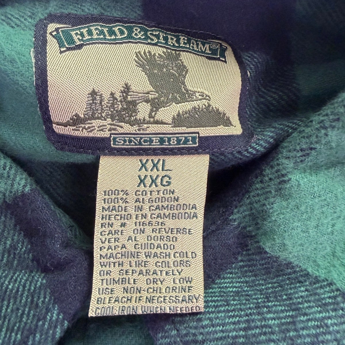 Field & Stream Mens Green Plaid Cotton Button-Up Long-Sleeve Shirt Size XXL