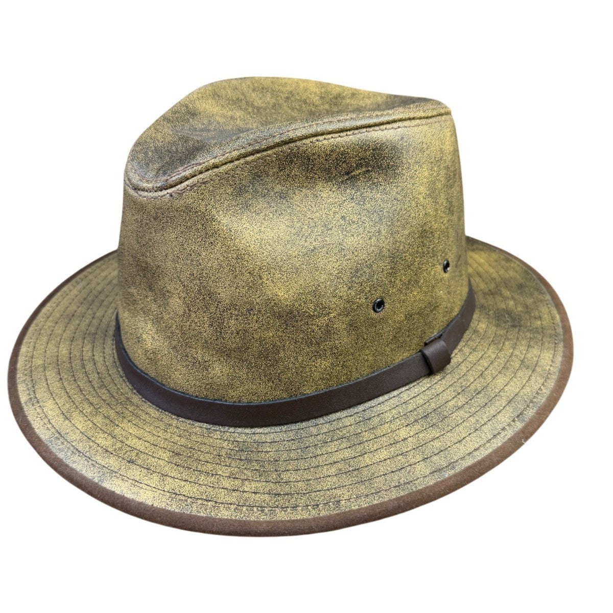 Henschel Mens Distressed Olive Hat With Brown Band Classic Fedora Style