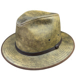 Henschel Mens Distressed Olive Hat With Brown Band Classic Fedora Style