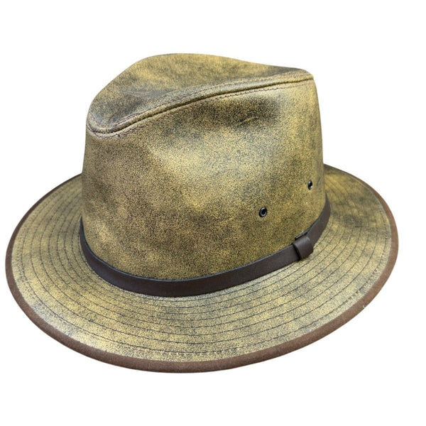 Henschel Mens Distressed Olive Hat With Brown Band Classic Fedora Style