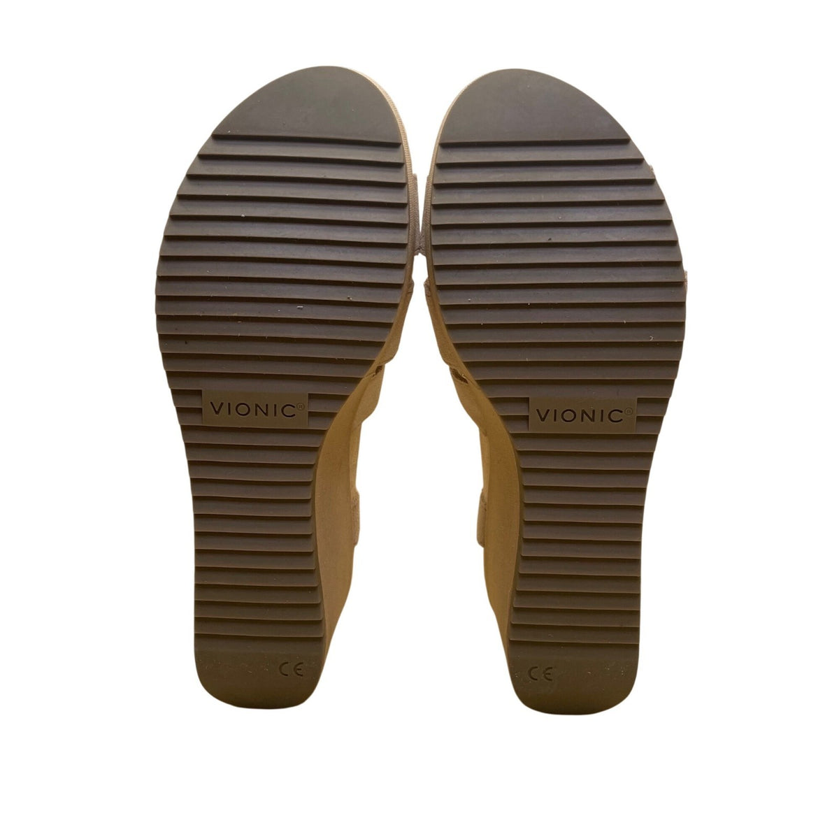 Women’s Beige Suede Strappy Style Adjustable Buckle Wedge Sandals Sz 8.5