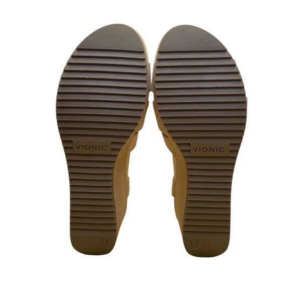 Women’s Beige Suede Strappy Style Adjustable Buckle Wedge Sandals Sz 8.5