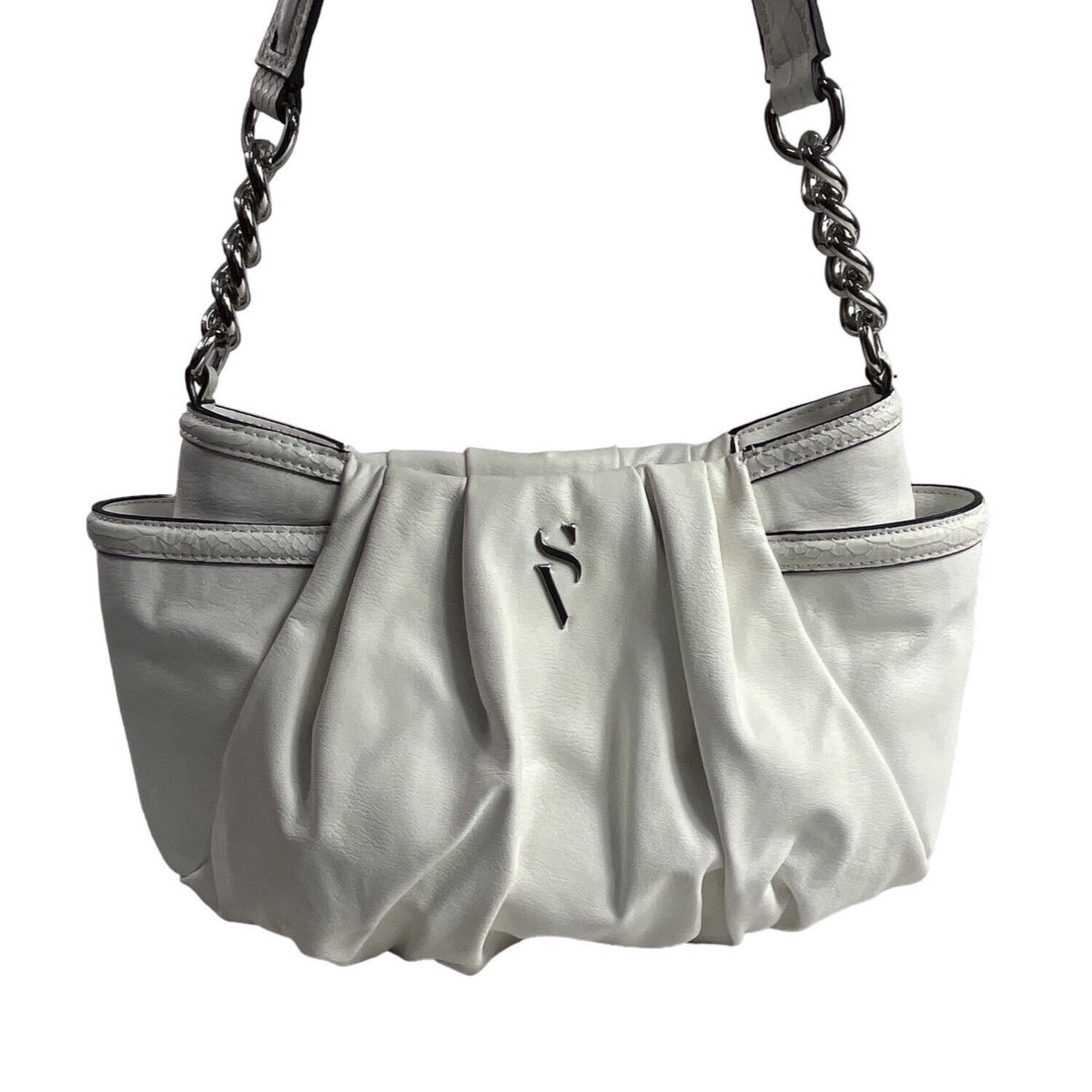 Simply Vera Women's White Ivory Shoulder Bag With Silver Tone Chain Strap Sz M