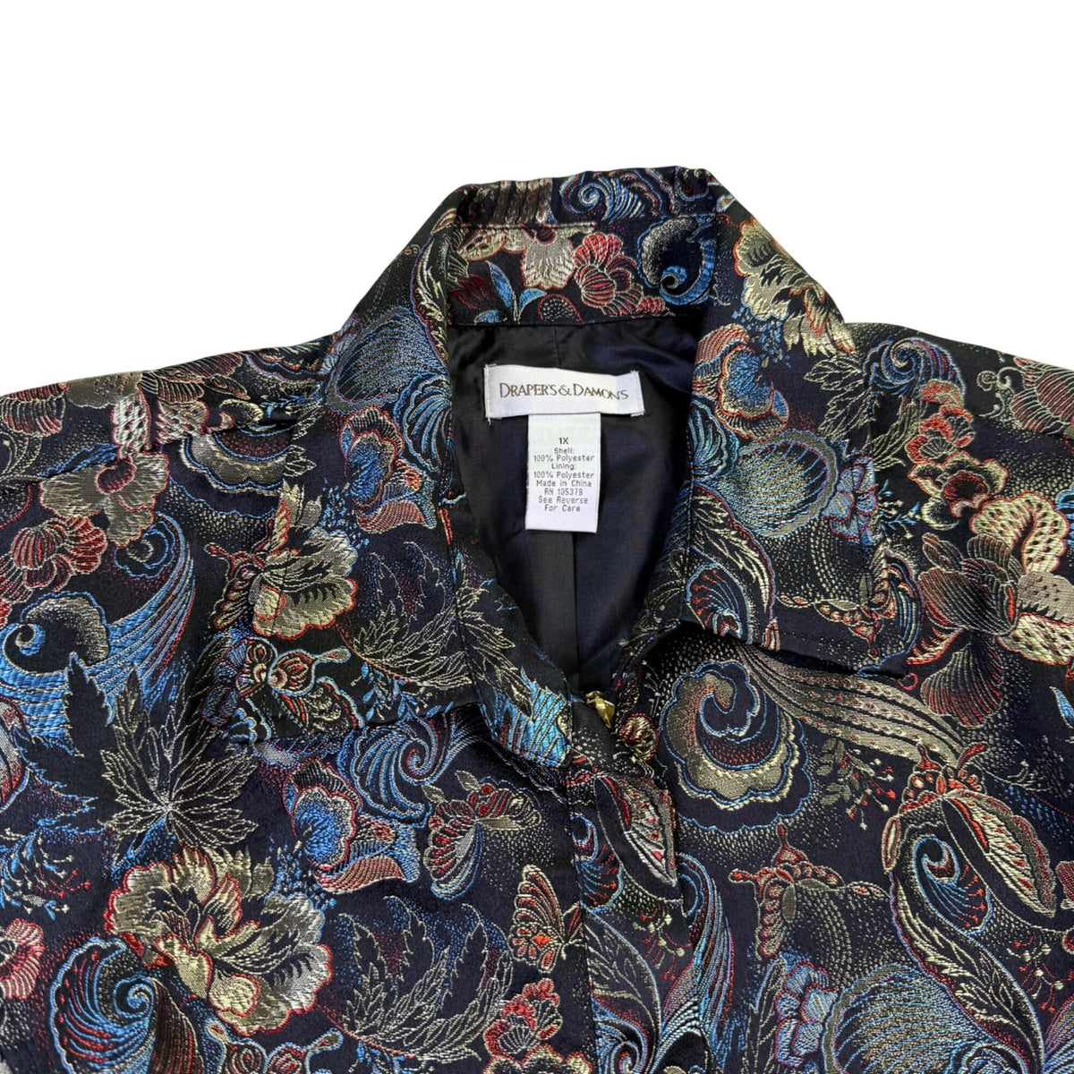 Drapers & Damons Womens Multicolor Paisley-Print Button-Up Blouse Size 1X