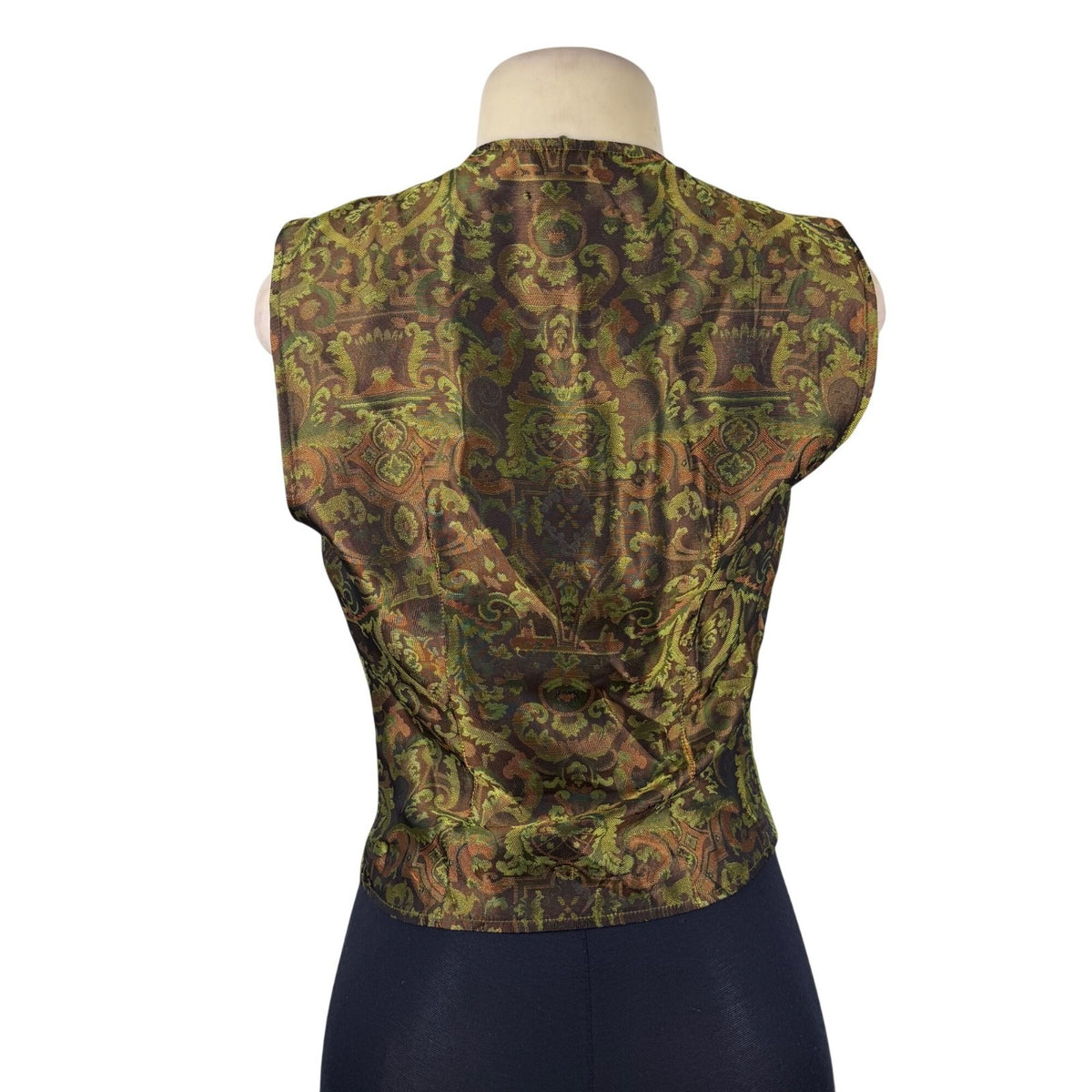 Womens Green Wool Paisley-Back Vest 100% Wool & Acetate Made In Italy Size 36