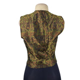 Womens Green Wool Paisley-Back Vest 100% Wool & Acetate Made In Italy Size 36