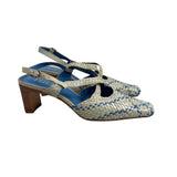 Pula Women’s  Yellow Blue Squared Toe Heeled Sandals Sz 6B