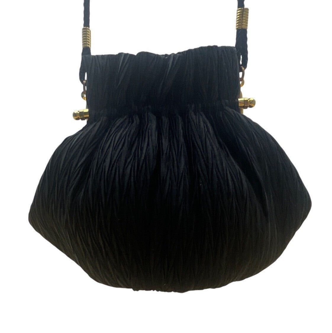 Whiting & Davis Women’s Black Pleated Fabric Gold-Tone Frame Small Crossbody Bag