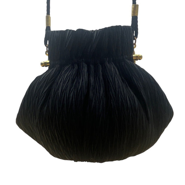 Whiting & Davis Women’s Black Pleated Fabric Gold-Tone Frame Small Crossbody Bag