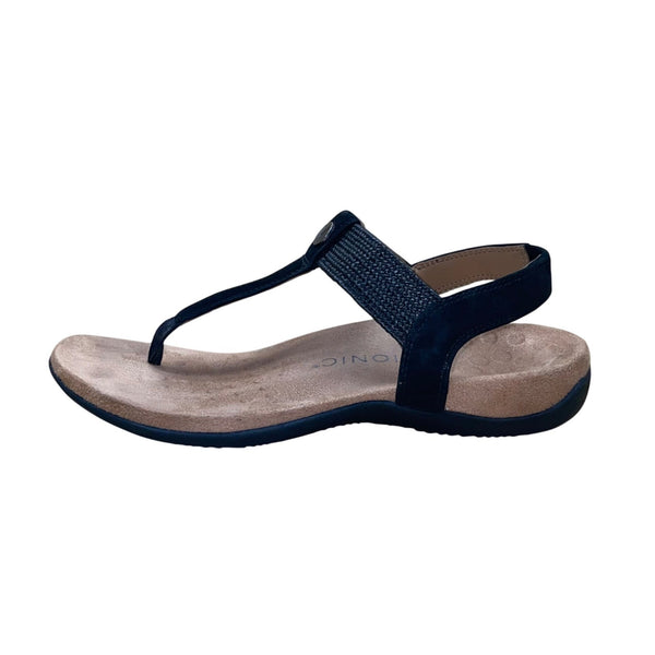 Women’s Black Faux Leather Elastic Thong  Brea Sandals Size 8