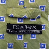 Jos. A. Bank Mens Green & Blue 100% Silk Geometric Pattern Tie