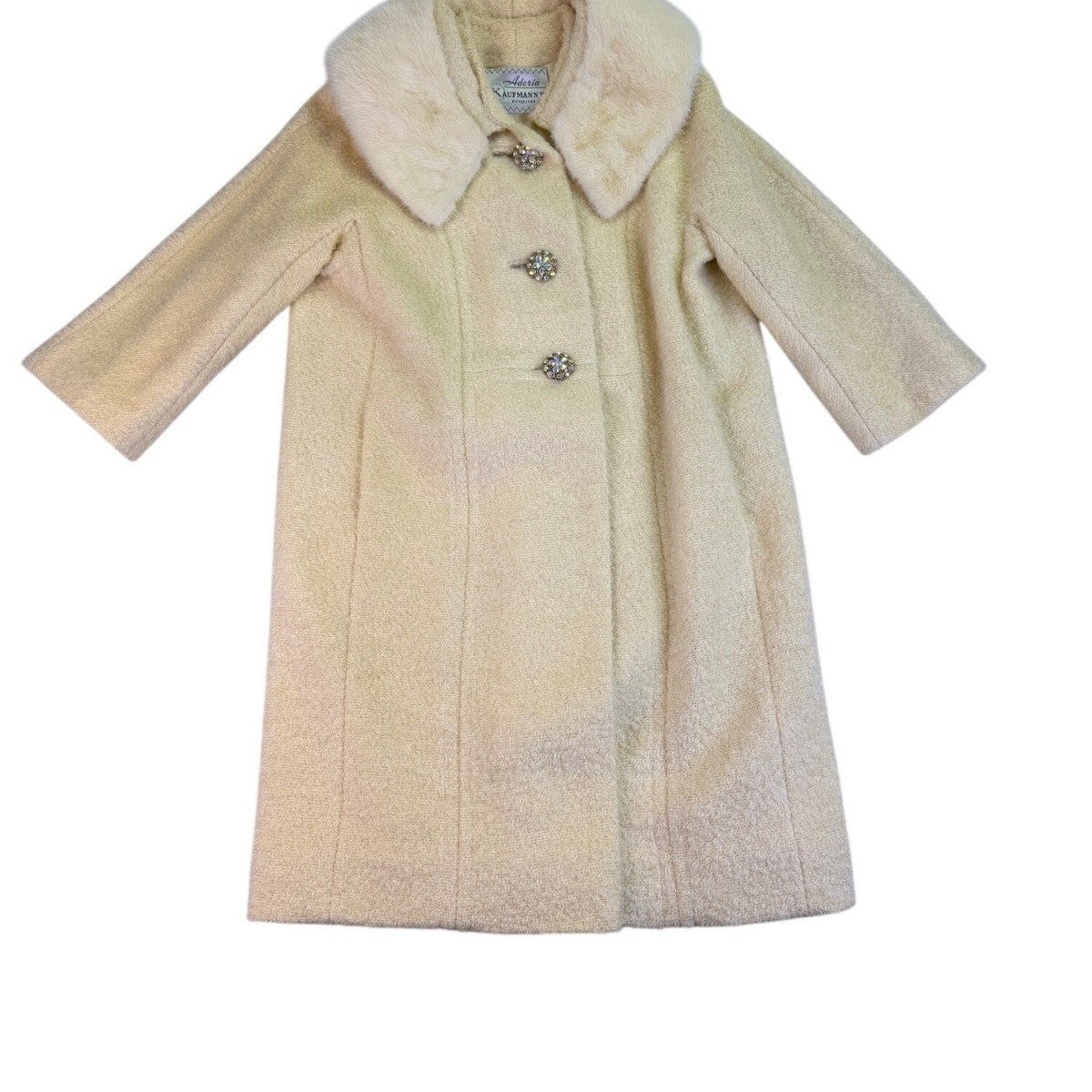 Adoria Kaufmanns Womens Beige Wool Coat Faux Fur Collar Button Closure Vintage