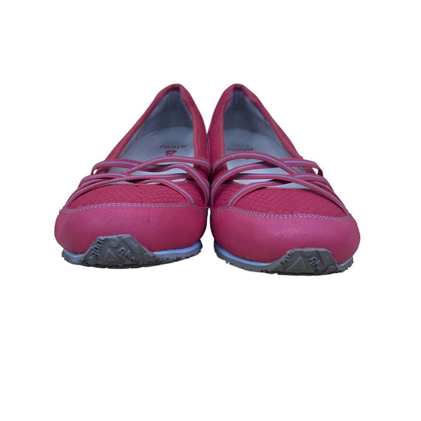 Ahnu Womens Red Leather & Textile Strapped Ballet Flats Size 9.5