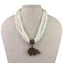Vintage Shell & Brass Womens Necklace Bear Pendant Multi Strand Unique