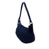 Talbots Women’s Black Braided Handle Faux Leather Trim Zip Closure Shoulder Bag