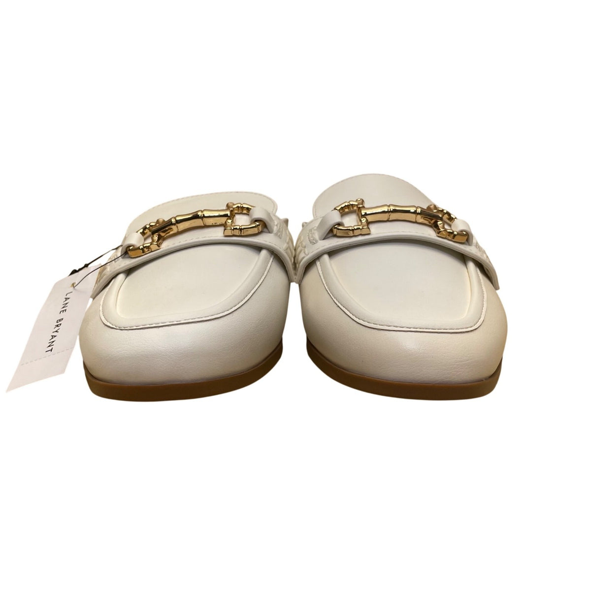 Lane Bryant Women’s White Synthetic Gold Chain Slip-On Mule Loafers Size 8W