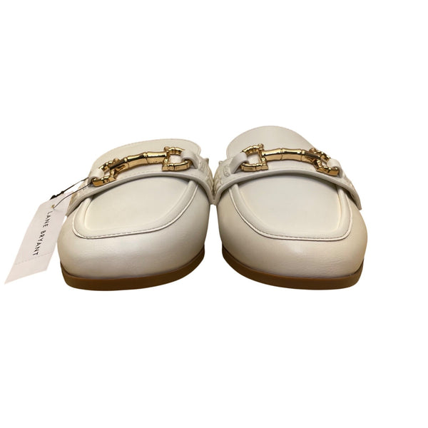 Lane Bryant Women’s White Synthetic Gold Chain Slip-On Mule Loafers Size 8W