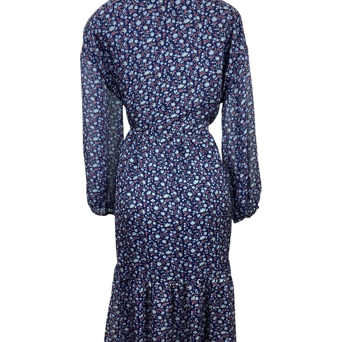 Madewell Womens Floral Midi Dress Blue Polyester Long Sleeve Size L New