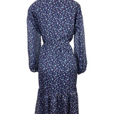 Madewell Womens Floral Midi Dress Blue Polyester Long Sleeve Size L New